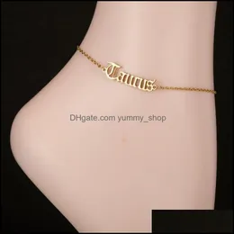 Ankletter gamla engelska stjärntecken punk charm ankletter 12 konstellation klassisk bokstav ankel armband rostfritt stål smycken kvinnor gåva dhwgq