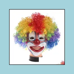 Maski imprezowe Halloween nowość maska ​​klauna i peruki twarz lateksowy kolor cosplay hair fryzura