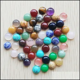 Stone 10Mm Mix Natural Stone Flat Base Round Cabochon Pink Cystal Loose Beads For Necklace Earrings Jewelry Clothes Accessories Mak Dhcn5