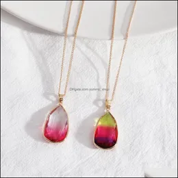 H￤nge halsband vattendropp facet colorf glas h￤nge halsband geometriska charm 50 cm guldkedjan tillbeh￶r kropp smycken droppe Deliv DHFK8