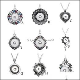 Pendant Necklaces Fashion Vintage Sier Snap Button Pendant Necklace Flower Rhinestone Geometric Diy 18Mm Ginger Buttons Party Drop De Dhcue