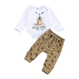 مجموعات الملابس Citgeett الخريف الرضيع Baby Boys Girls Twopiece Clothes White و Letters Print Romper Long Pants 018 أشهر 220830