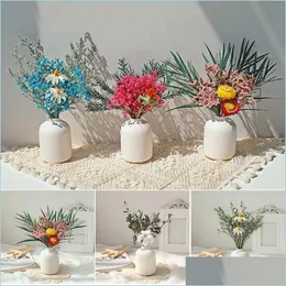 Storage Baskets Newly Gypsophila Dried Flower Bouquet With Porcelain Vase Flowers Branches Stems Greenery Decor Drop Del Homeindustry Dh3Pd