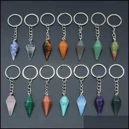 Key Rings Conical Healing Reiki Chakra Natural Stone Key Rings Pendant Keychain Crystal Chakras Quartz Chains Jewelry Accessories Dro Dhiry