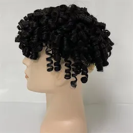 Brasiliano Virgin Human Hair Piece da 15 mm Curl Unità 1# Jet Black Colore 8x10 nodi iniettati PU toupee per uomini neri