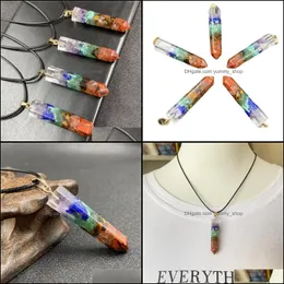 Pendant Necklaces Hexagonal Prisms Seven Chakra Pendums Natural Stones Pendant Necklace Amet Reiki Healing Crystal Meditation For Men Dhuj1