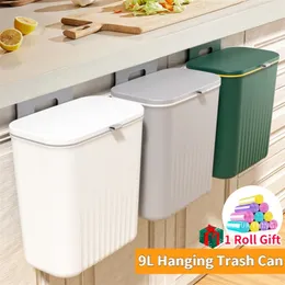 쓰레기통 9L 벽 장착 쓰레기통 캔 부엌 캐비닛 저장 욕실 재활용을위한 스마트 버킷 매달려 쓰레기통 부엌 액세서리 220901