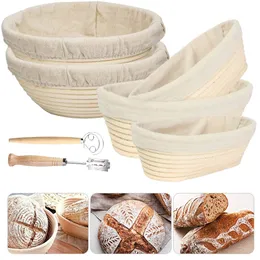 Cake Tools OvalRound Natural Rattan Fermentation Bread Basket Banneton Dough Wicker Rattan Mass Proofing Proving Baskets Rattan with Cover 220901