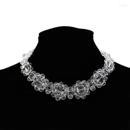 Chains Bohemian Style Handmade Flower Shape Clear Beaded Statement Choker Collar Necklaces For Women Fashion Necklace Jewelry