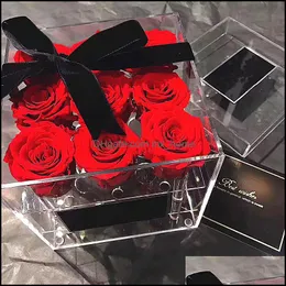 Storage Boxes Bins Rose Storage Transparent Makeup Organizer Acrylic Flower Box For Girls Gift Y1113 505 S2 Drop Delivery 2021 Home Dha7A