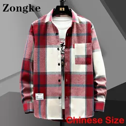 Camisas casuais de homens Zongke Plaid para homens roupas de moda tamanho chinês M 3xl Mens Clothes Harajuku Vintage Primavera Chegadas 220901