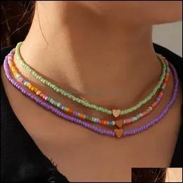 Naszyjniki z koralikami 3PC/set plażę lato cukierki kolor nasiona koralika przyjaźń biżuteria serce urok naszyjniki cudowne kobiety kółek choker boh dhfmn