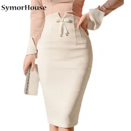 캐주얼 드레스 Symorhouse High Waist Midi Skirt 여성 봄 여름 사무실 한국 우아한 스플릿 스플릿 스 섹시 화이트 바디콘 연필 치마 220902