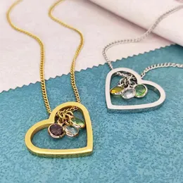 Catene SY Simple Love Woman Jewelry Collana in acciaio inossidabile con cuore di pesca cavo 12 colori Ciondolo in pietra di colore Birthstone