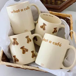 Mugs Korean Modern Ins Coffee Cups Solid Color Cartoon Teddy Bear Ceramic Bread Milk Cup Table Desktop Drinking Utensils