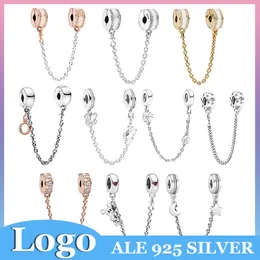Charm-Perlen aus 925er-Silber, baumelnde, glitzernde Blume, Sicherheitskette, passend für Pandora-Armbänder, DIY-Schmuckzubehör