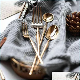 Flatware Sets Sier Mink Small Manyao 304 Bar Stainls 강철 테이블웨어 1 개에 위조 된 Food Bright Steak Knife 및 Fork Drop Deli DHGA8