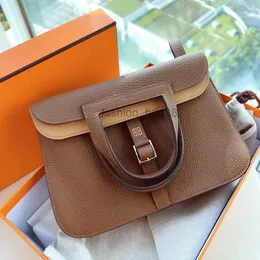 Messenger çanta kahverengi altın düğme tasarımcısı klasik marka h lüks çanta yüksek kaliteli orijinal deri moda 2022