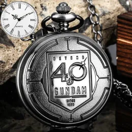 Taschenuhren seit 1970 BEYOND 40 GUNDAM Quarz für Herren, modische schwarze Steampunk-Uhr mit Kette, antikes Souvenir-Geschenk für Fans