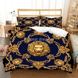Set di biancheria da letto Luxury Baroque Modern Art 3D Golden Lion Bedding Set biancheria da letto per animali Set copripiumino 23 PCS Copriletto singolo doppio in microfibra 220901