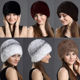 Chap￩u de p￪lo de visita feminino Winter Warm Beanie Cap Outdoor Ski Hat Weave Dense