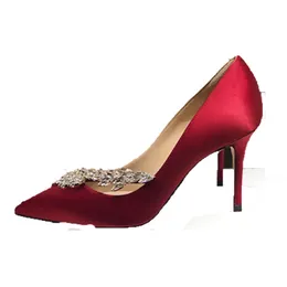 2022 New Wine Red Wedding Shoes Heat Ear Rhinestone Stiletto High Heels