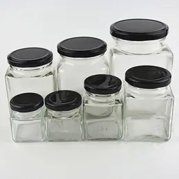 Storage Bottles 2pcs/lot Kind Of Capacity Square Transparent Glass Empty For Honey Nut Canister Tank Jam-jar