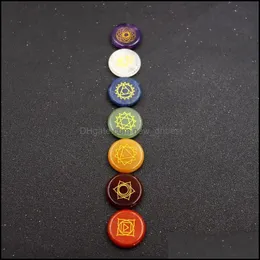 Pietra Yoga Simbolo 7 Chakra Set Reiki Pietra naturale Pietre di cristallo Lucidatura Quarzo Energia Perline Chakra Decorazione di guarigione Dhseller2010 Dhpwk