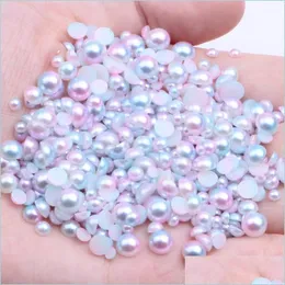 Nagelkonstdekorationer nagelkonstdekorationer Small Pack 3-10mm Rainbow Color Half Round Pearls Flatback Imitation Craft Diy Wedding Dres Dhvat