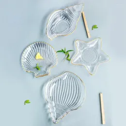 Plattor Techome Creative Transparent Ocean Series Glass Plate Set Cool Bowl Gold Side Dishes Fruit Dish Snack Home