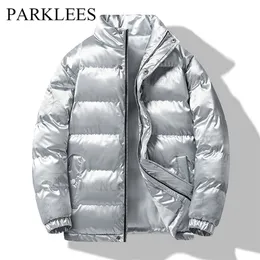 Masculino Down Parkas Parklees Silver Bubble acolchoado para homens inverno estampestim jaqueta de algodão moda casual zíper quente fora Homme 220902