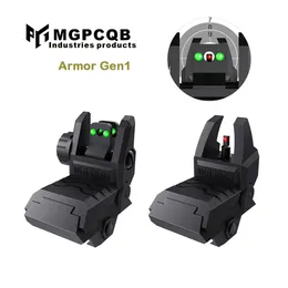 مطور MGPCQB Fiber Scope Armor Gen 1 Back Up Front and Rear Folding Sights Flip Up أحمر أخضر من الألياف البصرية لـ M4 AR15 مناسب 20 مم Picatinney Weaver Rail