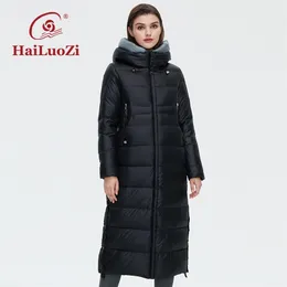 Womens Down Parkas HaiLuoZi Womens Winter Jacket Long Style Women Coat Thick Hooded Fashion Unique Design Female Zipper Cotton Parkas 6022 220902