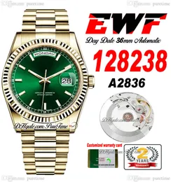 EWF DAG DATUM 118238 A2836 Automatisk unisex-klocka Mens Ladies 36mm Yellow Gold Green Stick Dial Presidential Armband Samma seriekort Super Edition Puretime YG-F6