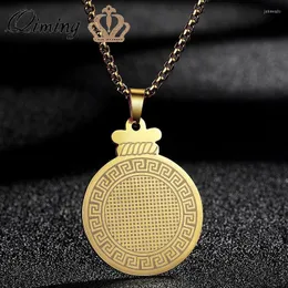 Pendant Necklaces QIMING Stainless Steel Geometric Necklace For Women Men Round Circle Medallion Simple Gift