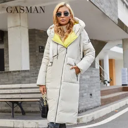 Women's Down Parkas GASMAN down jacket Fashion high street Long Big pocket Women coat Contrast brand warm quilted coats parka 21339 220902