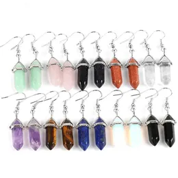 Urok 30 Kolory Drusy Fashion Natural Stone Charms Kolczyki Sześciokątny pryzmat Druzy Cakstone Chakra Dangle Earring Charm W Dhseller2010 DH3F1