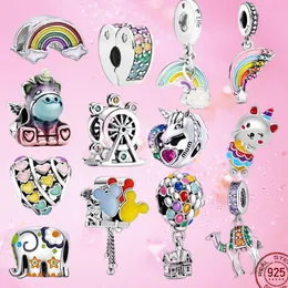 925 Silver Charm bead fit Pandora Charms Bracelet Product Color Rainbow Balloon charmes ciondoli DIY Fine Beads Jewelry