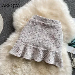 Casual Dresses Spring Women's Highwaist Tweed Fishtail Bag Hip Short Kirt AllMatch AntigleLare Aline 220902