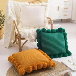 Pillow White Green Orange Blue Knitted Cover Solid Case Pom Decorative Home For Sofa Bed With 45 45cm