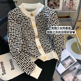 Moda Jacquard malha Cardigan Cardigan Sweater 2022 Autumn Streetwear Korean Vintage Ladies Chic Jumper Tops
