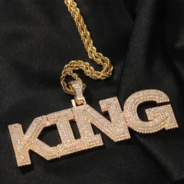 Topbling Hip Hop A-Z Niestandardowe litery wisiorka Naszyjniki biżuteria Bling Trzy rzędy cyrkon 18k