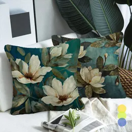 Pillow Cover Oil Painting Gardenia Flowers Print Sofa Decorative Fauxlinen Square Pillows For Bedroom S Couch Home Decor