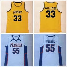 Kolej Basketbol Dikişli Erkek NCAA Kolej Basketbol Formaları Beyaz Çikolata Jason 55 Williams Jersey Dupont Lisesi Sarı 33 Gömlek S-2XL
