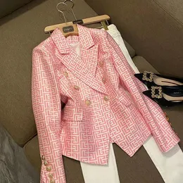 STUSAY HIGH QUALITY New Fashion 2022 Designer Suits Jacket Women's Slim Fit Double Breasted Lion Buttons Stylish Geometrical Jacquard Blazer