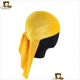 Beanie/Kafatası Kapakları 12 Renk Lüks Unisex Veet Durags Bandana Türban Şapkası Korsan Kaplar DOO Durag Biker Meake Head Band Yydhhome DHDSV