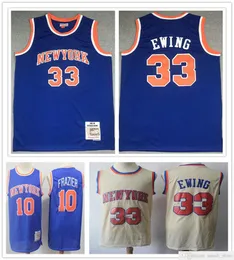 Mesh Stitched Patrick 33 Ewing Jerseys Vintage Blue White Walt 10 Frazier Basketball College Shirts