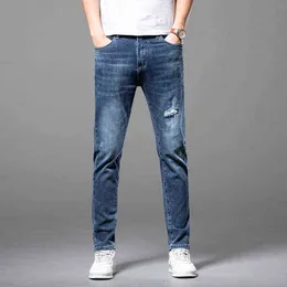 Jeans Blue Men's Fashion Marca Summer Slim Fit Feet Pés Yuth Elastic Washed Calça casual zichaoqh73