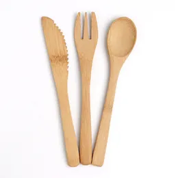 Bamboo-Woob Knife Fork и ложки с тремя частями Set Western Tableware Cake Spoon Outdoor Portable Set LK267