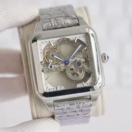 İzle Otomatik Mekanik Saatler Paslanmaz Çelik Kayış Erkek Swatch Su geçirmez Montre De Luxe Bilek Saatleri Dikdörtgen Kadran boş